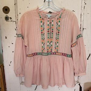 Lucky Brand Embroidered Peach Women's Top